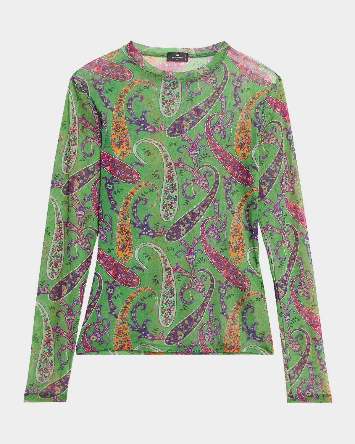 Etro Floral Paisley Mesh Long-Sleeve T-Shirt