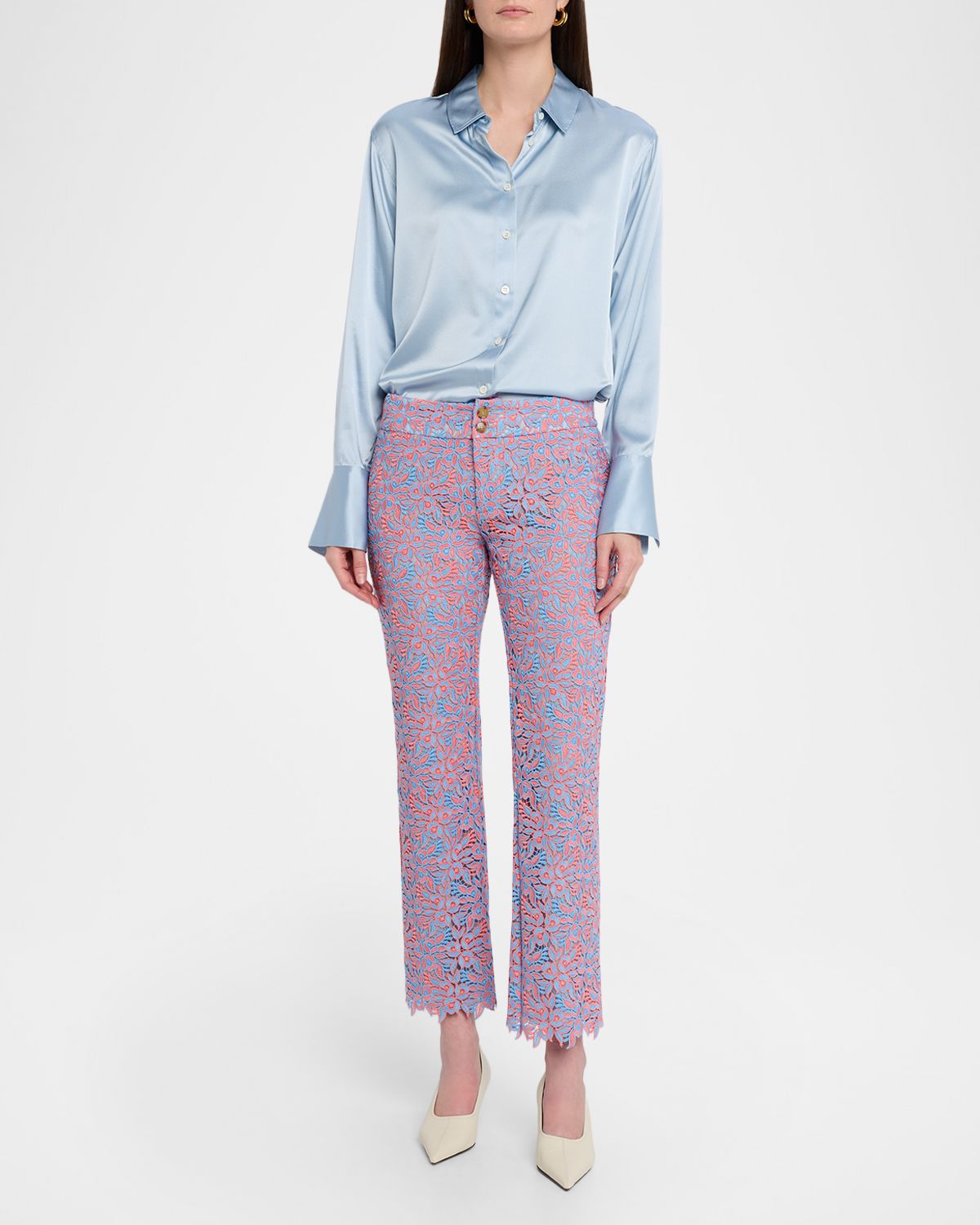 Etro Floral Lace Kickflare Crop Trousers