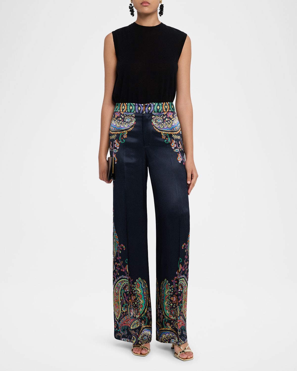 Etro Paisley-Print Satin Straight-Leg Pants