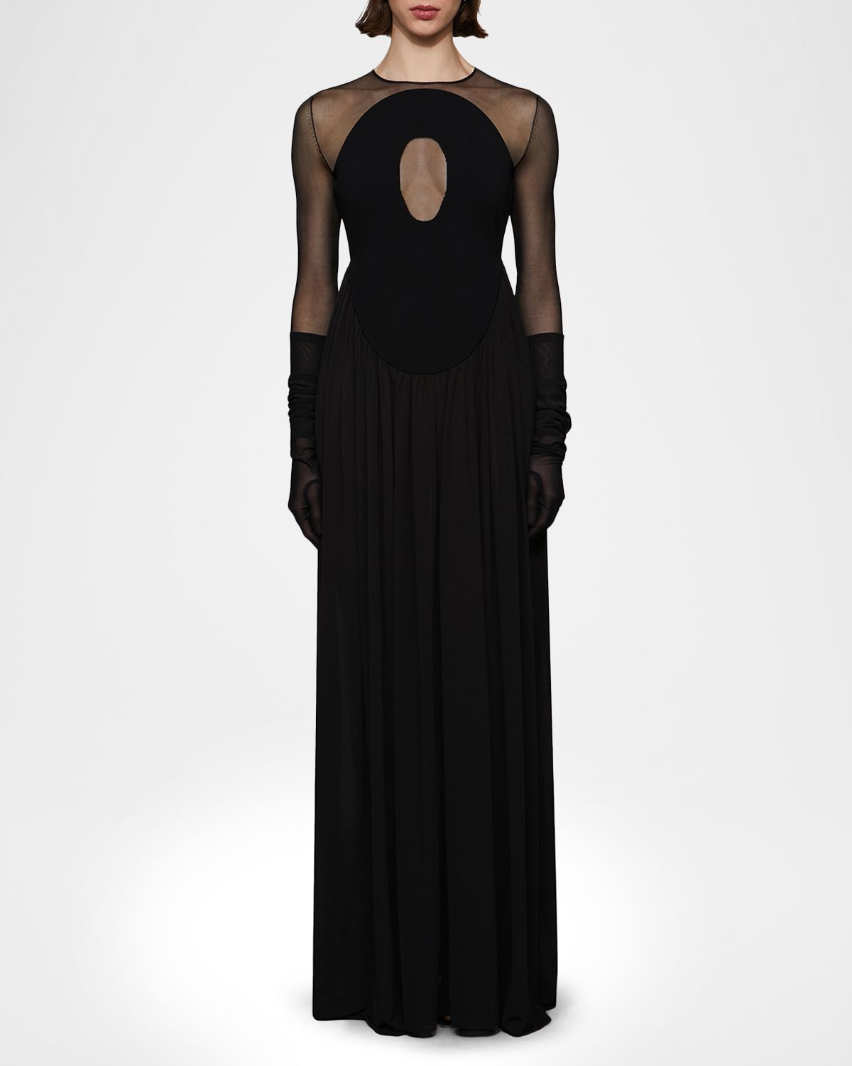 Et Ochs Suri Knit Basque-Waist Illusion Gown