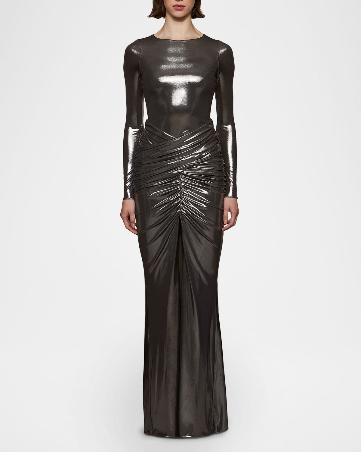 Et Ochs Stella Ruched Metallic Jersey Bodycon Gown
