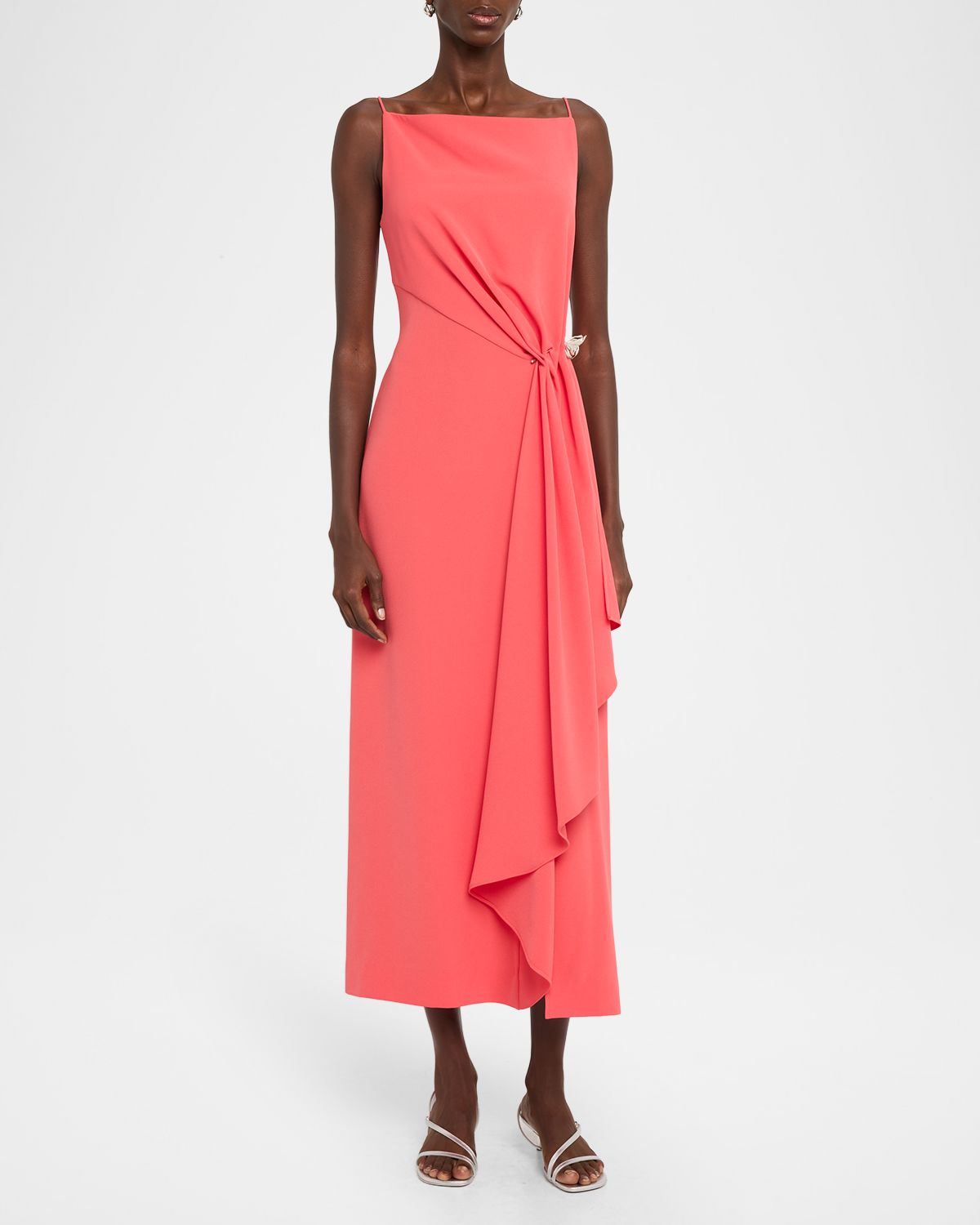Lela Rose Fluid Crepe Pin Draped Midi Dress