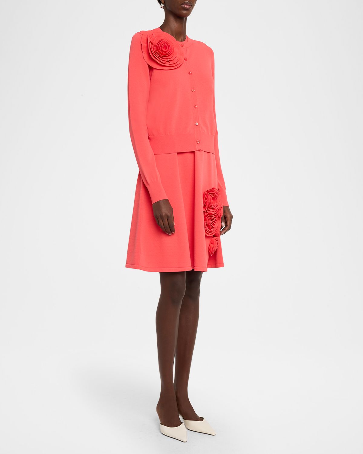 Lela Rose Rose Detail Knit Crewneck Cardigan