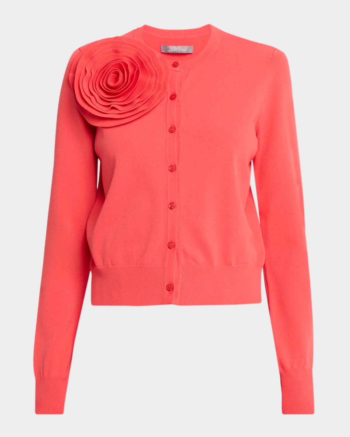 Lela Rose Rose Detail Knit Crewneck Cardigan