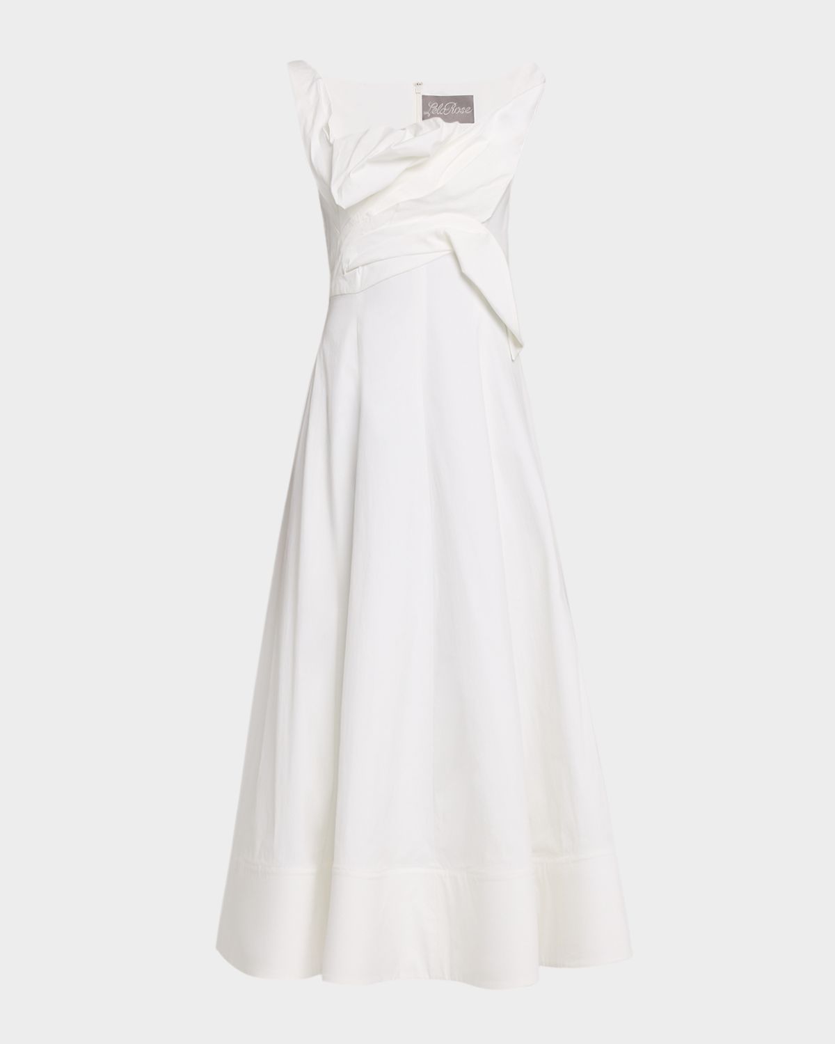 Lela Rose 3D Draped Cotton Poplin Sleeveless Midi Dress