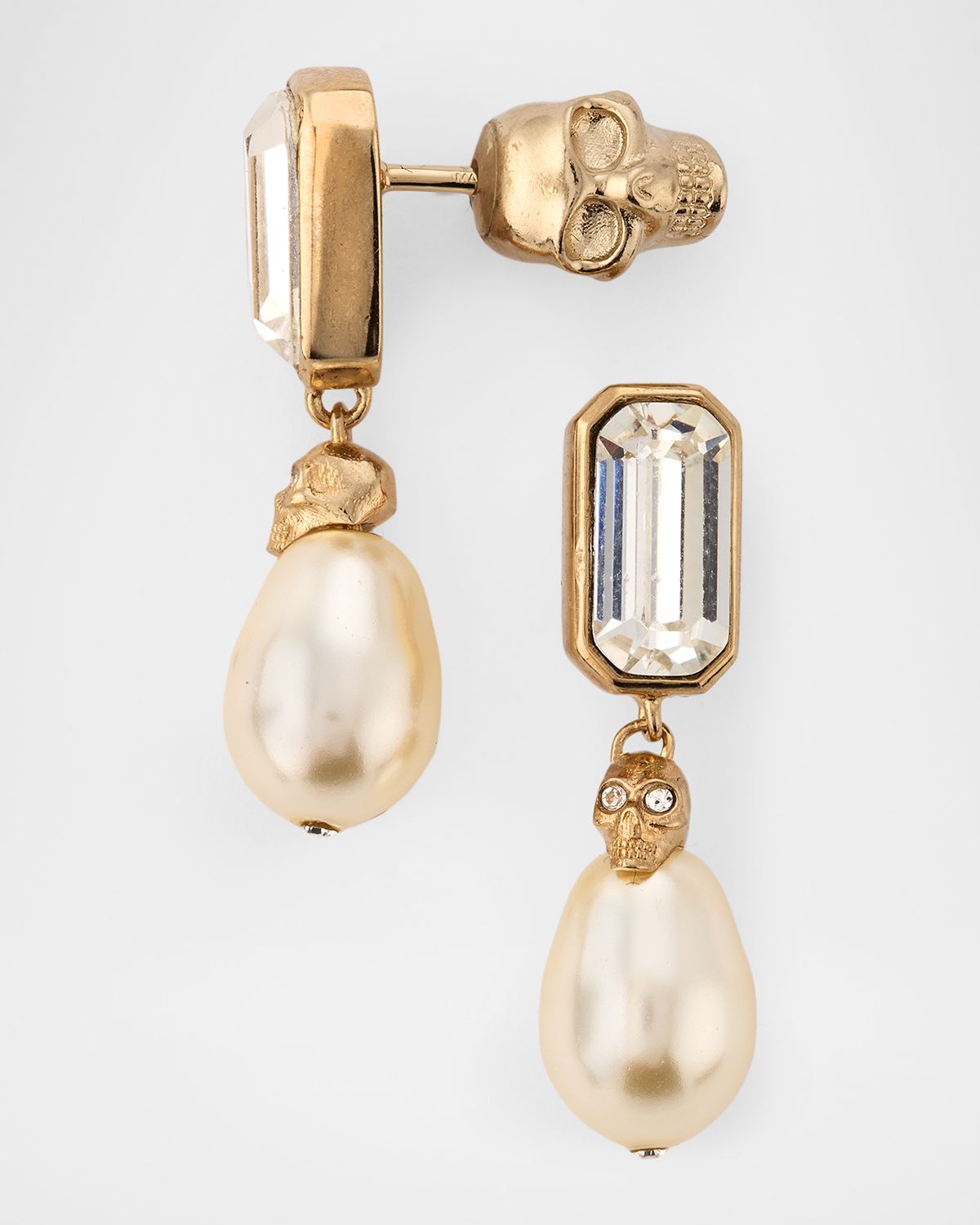 McQueen Skull and Crystal Earrings with Pearly Drops