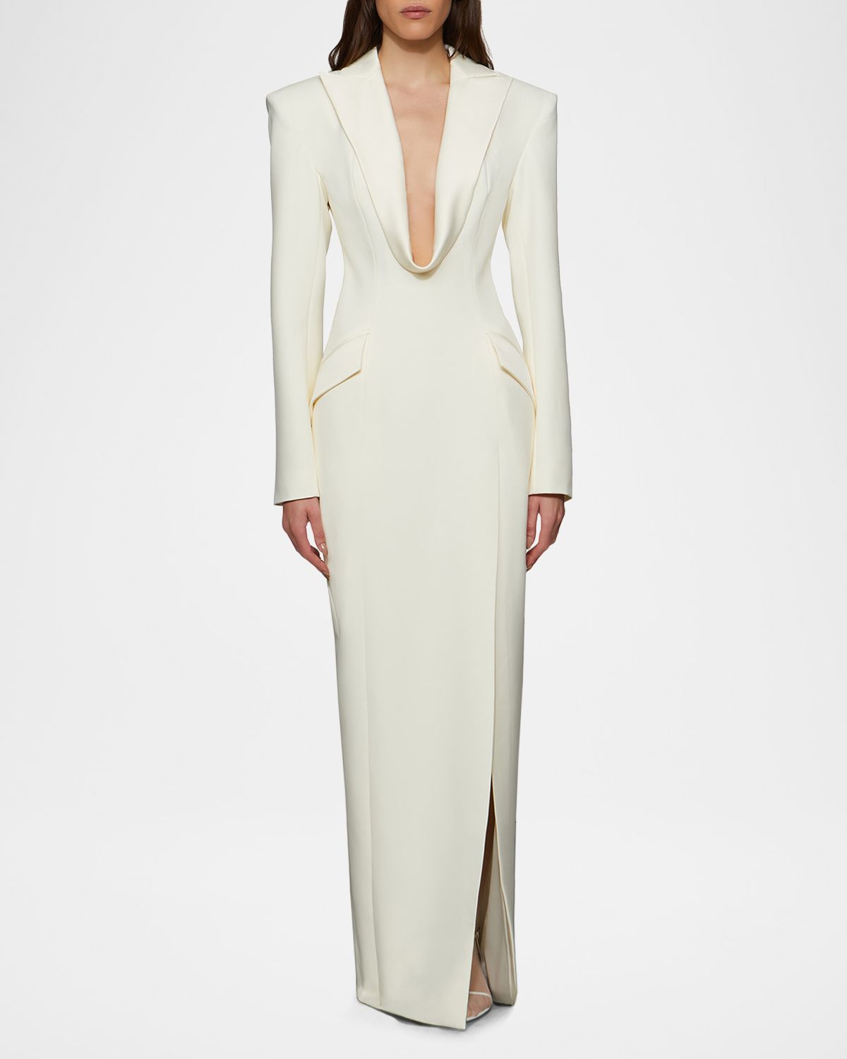 Et Ochs Sylvia Plunging Suiting Column Gown