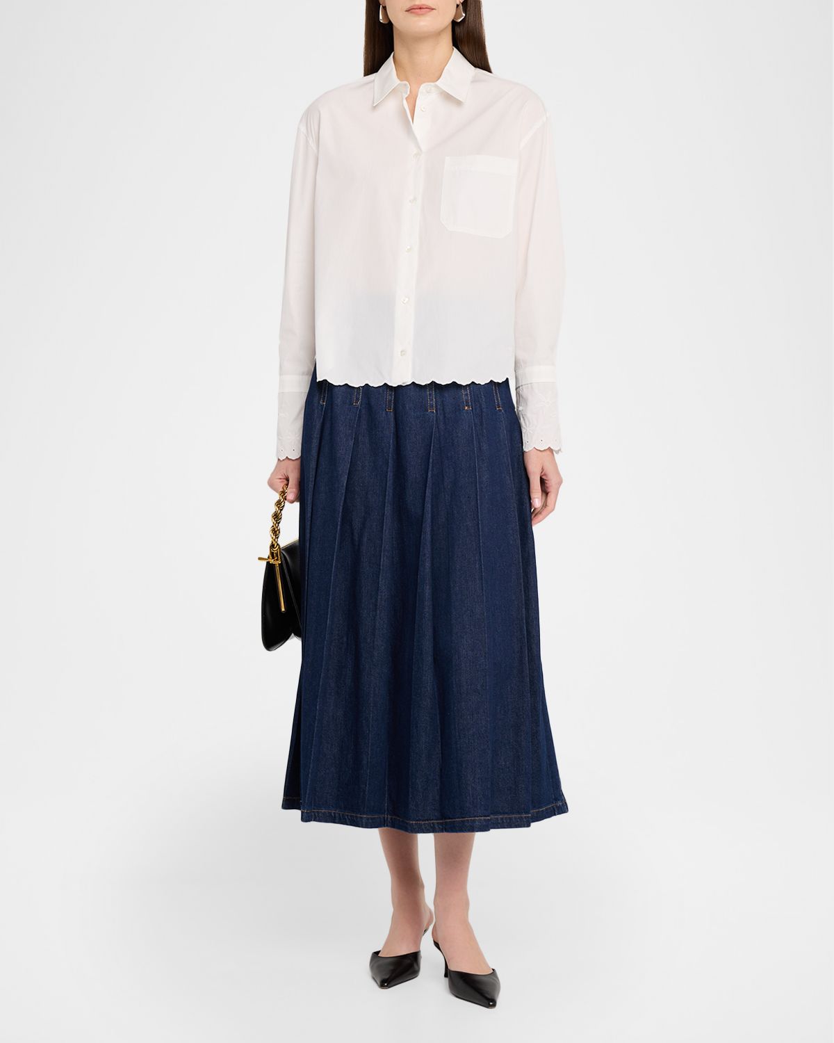 Weekend Max Mara Embroidered Scalloped Cotton Poplin Shirt