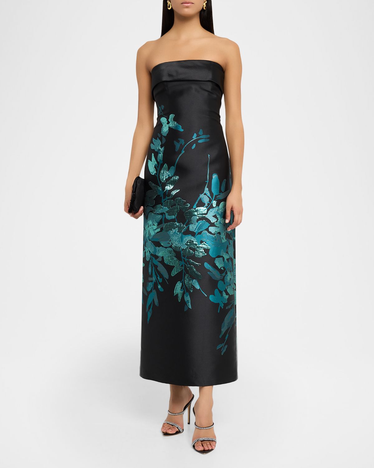 Aidan Mattox Strapless Metallic Botanical Jacquard Maxi Dress