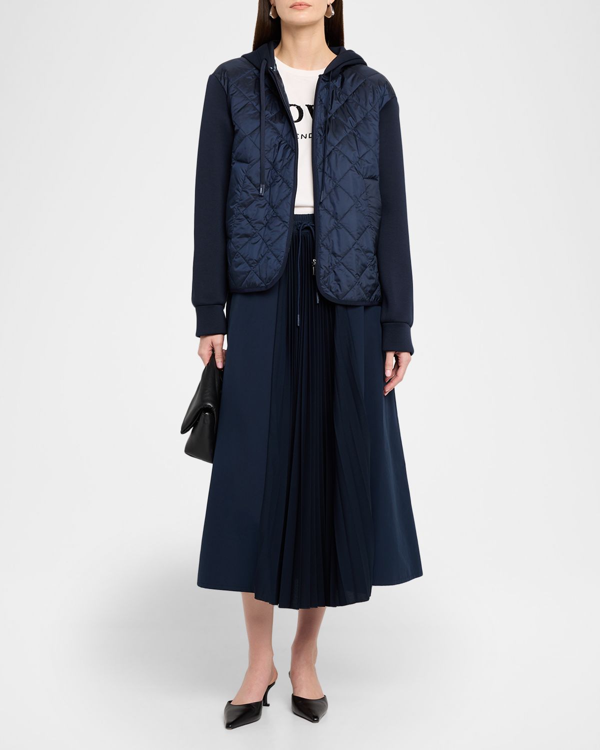 Weekend Max Mara Pleated Jersey-Inset Midi Skirt