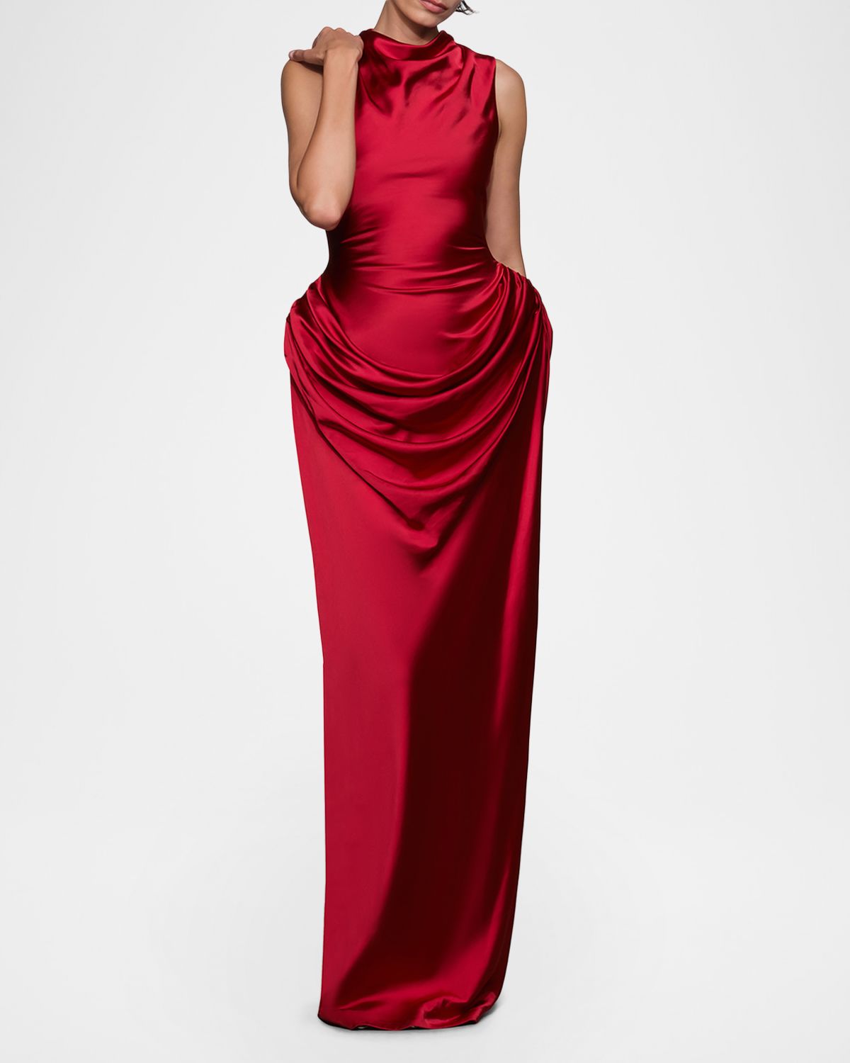 Et Ochs Genevieve Draped Cowl-Neck Satin Column Gown
