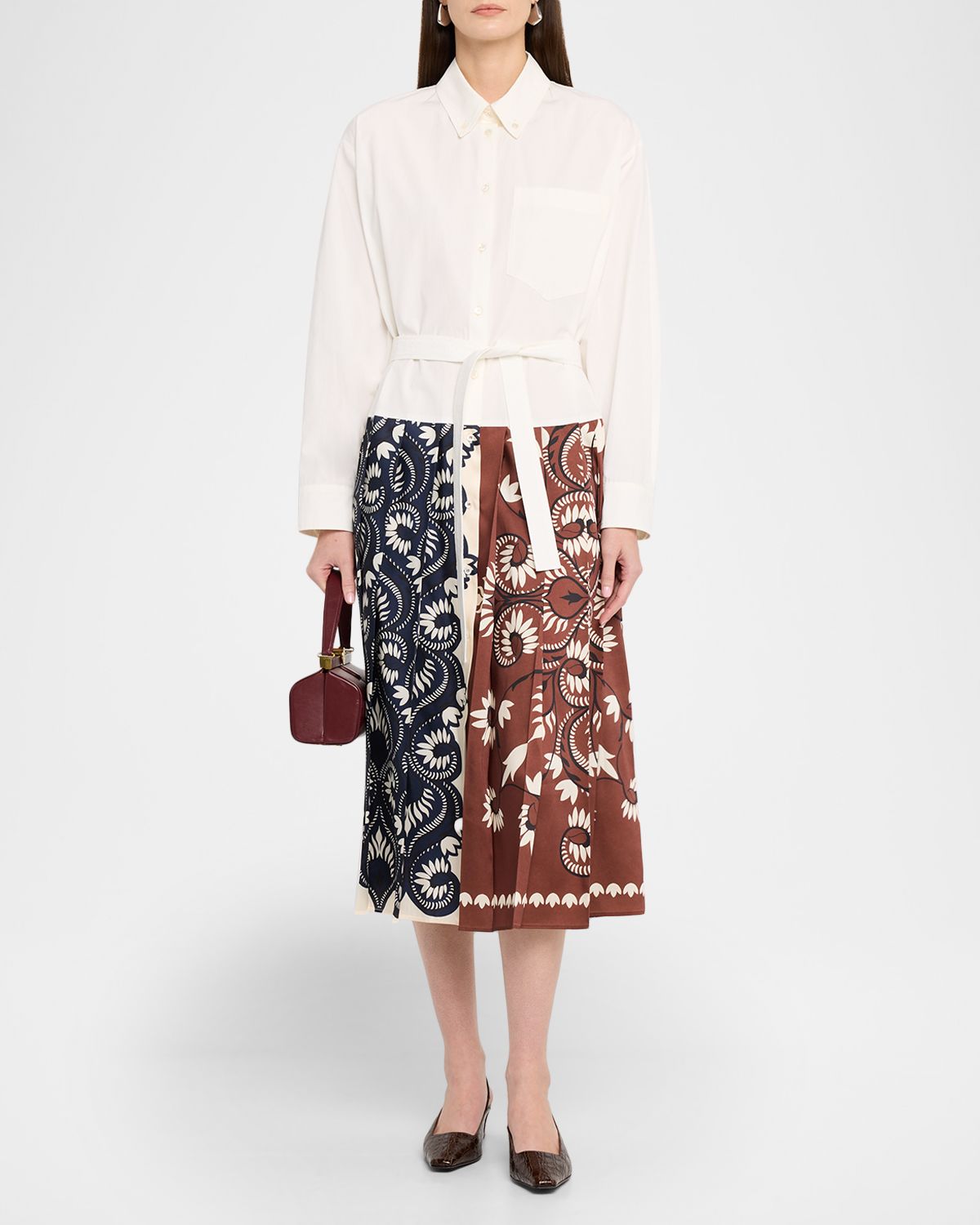 Weekend Max Mara Pleated Twill & Cotton Poplin Midi Shirtdress