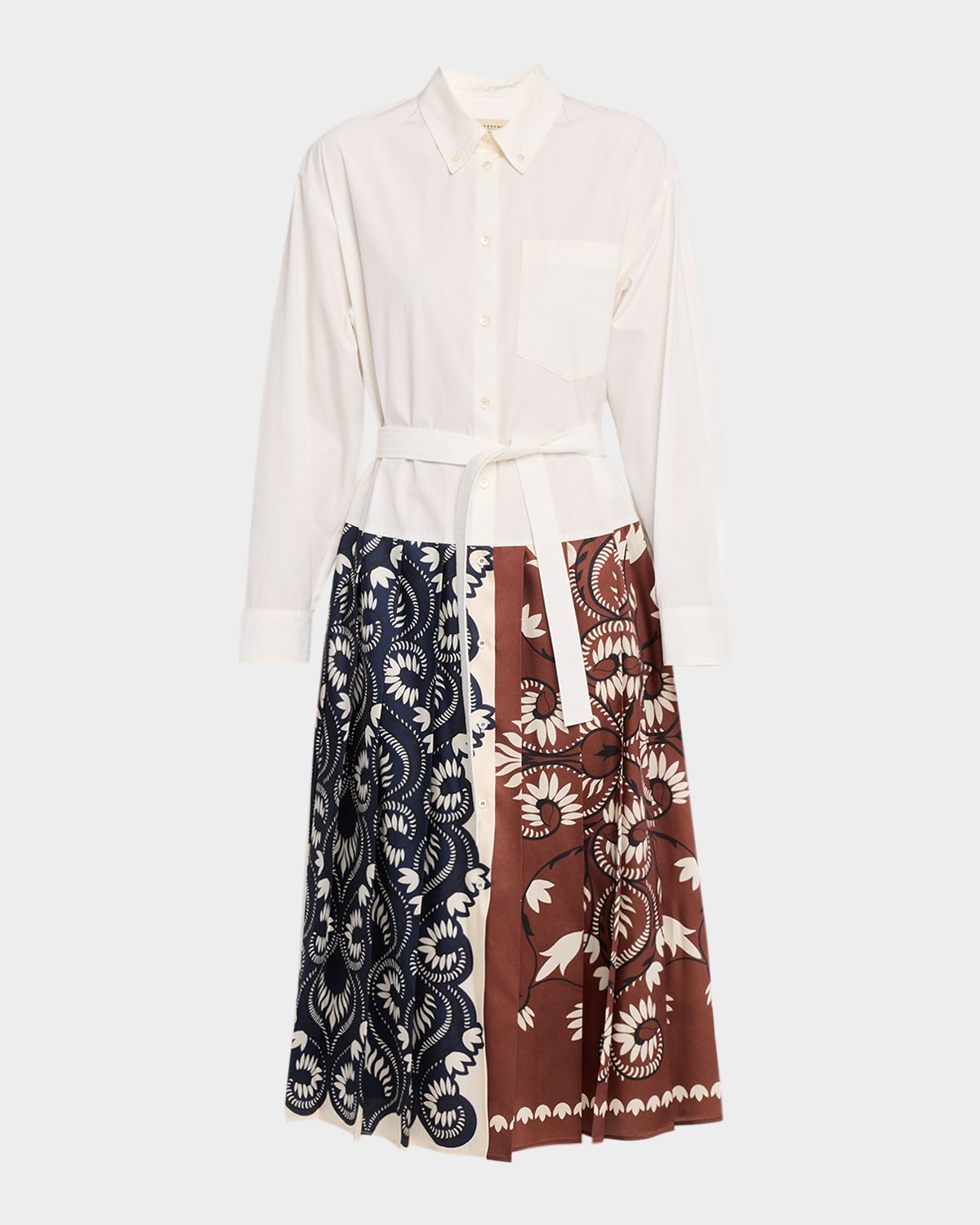 Weekend Max Mara Pleated Twill & Cotton Poplin Midi Shirtdress