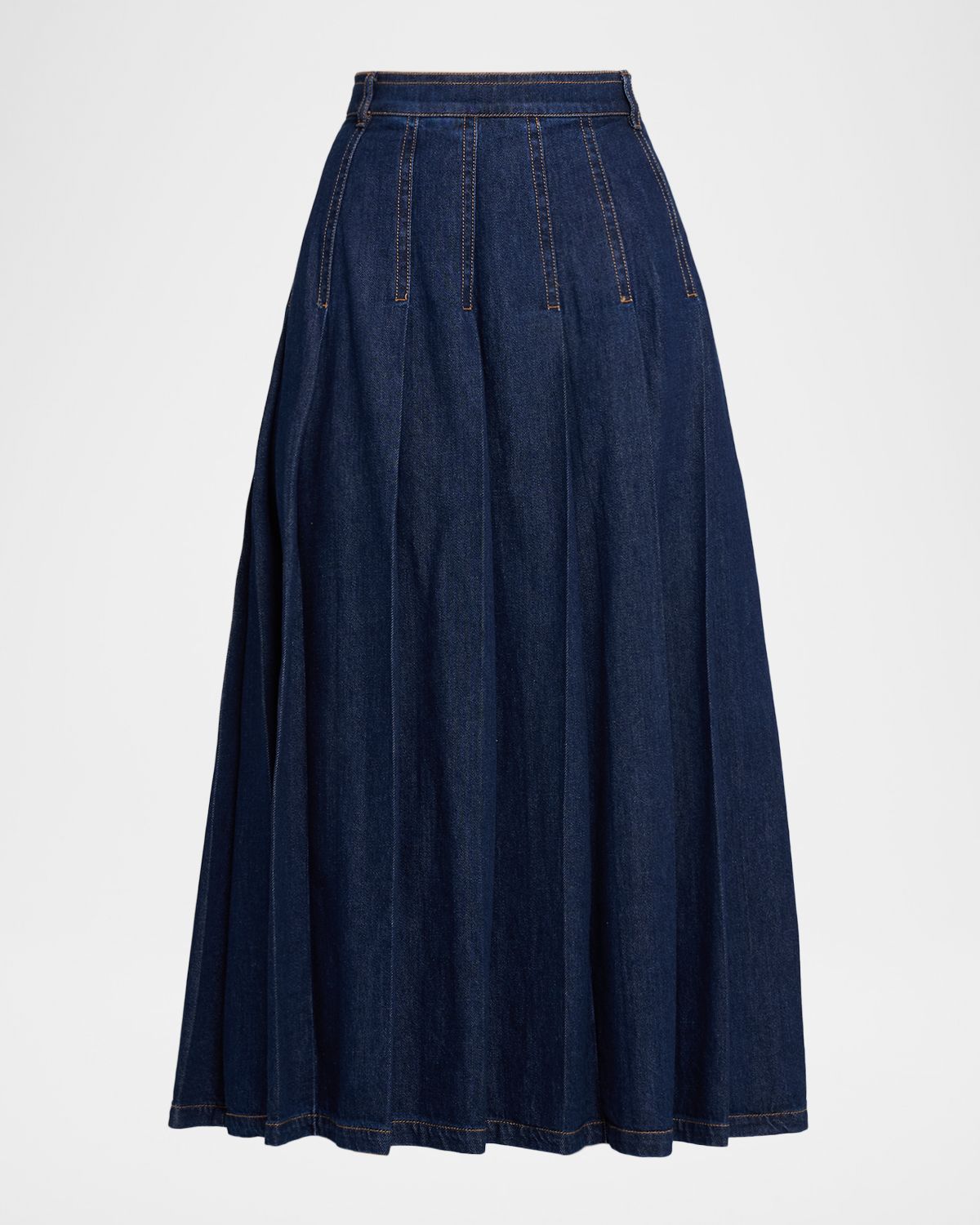 Weekend Max Mara Pleated Cotton Denim Midi Skirt