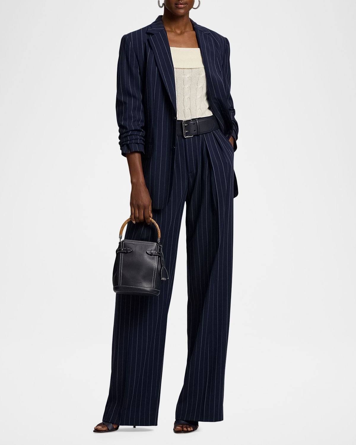 Ralph Lauren Collection Striped Pleated Wide-Leg Trousers