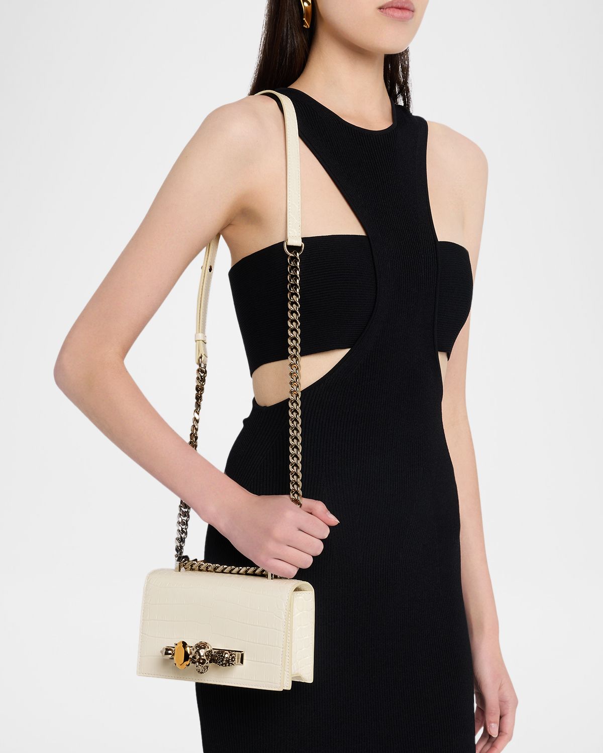 McQueen Mini Jeweled Croc-Embossed Satchel Bag