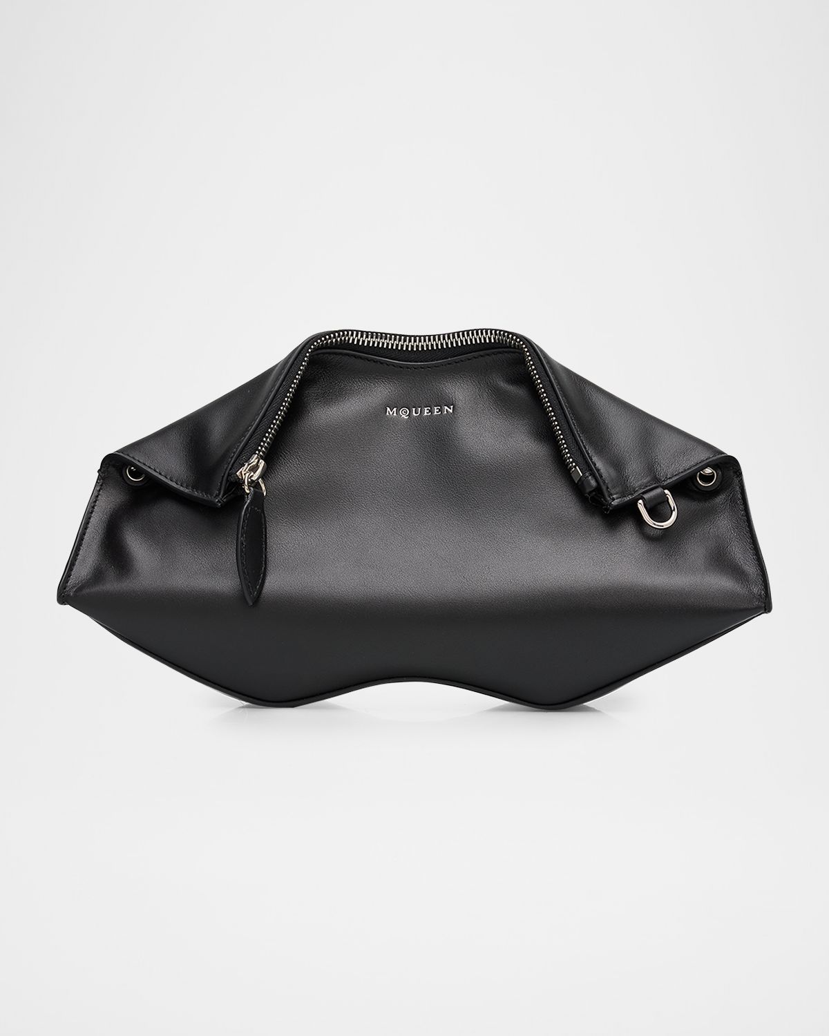 McQueen Manta Sculptural Smooth Leather Clutch Bag