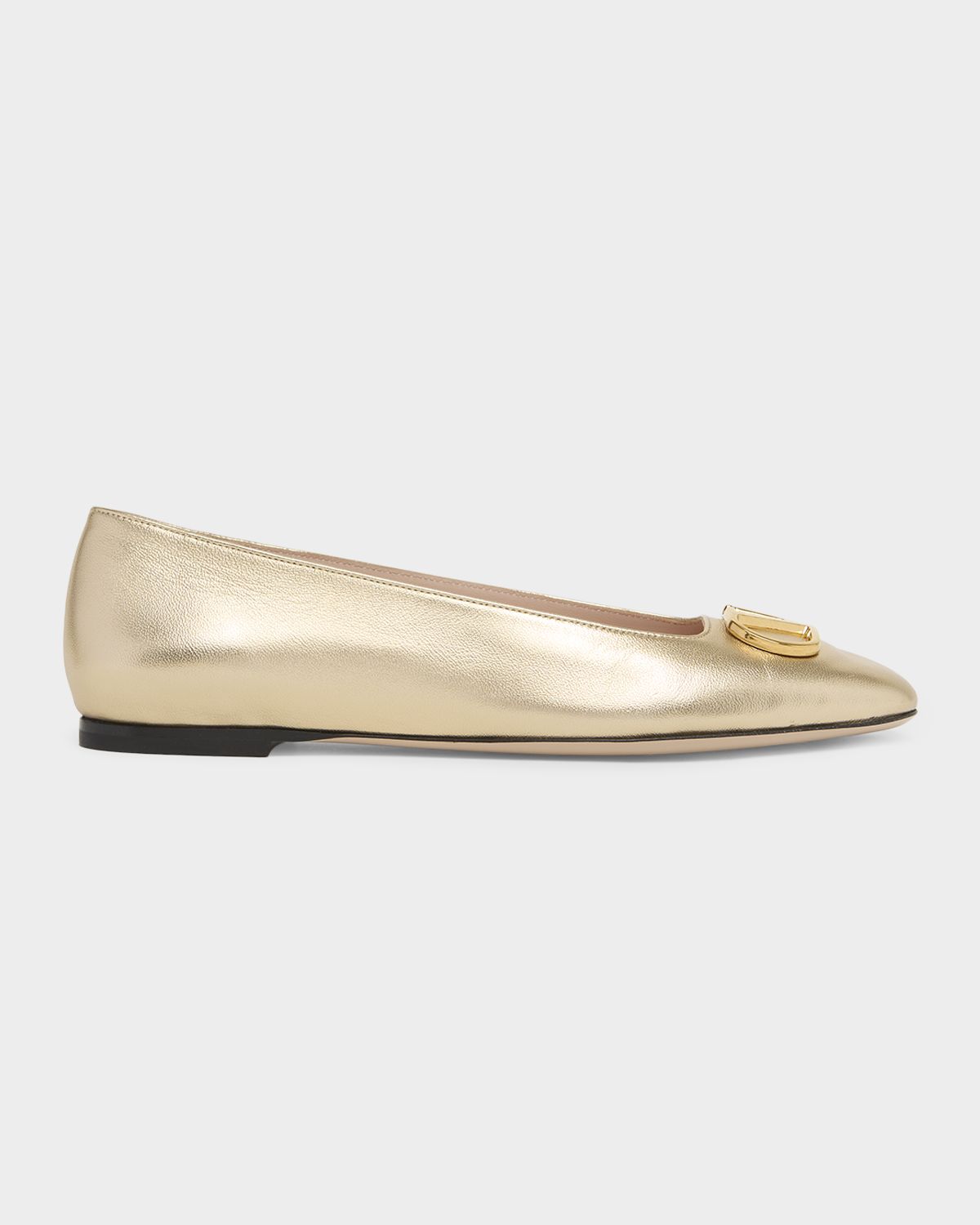 Valentino Garavani VLogo Signature Metallic Leather Ballerina Flats