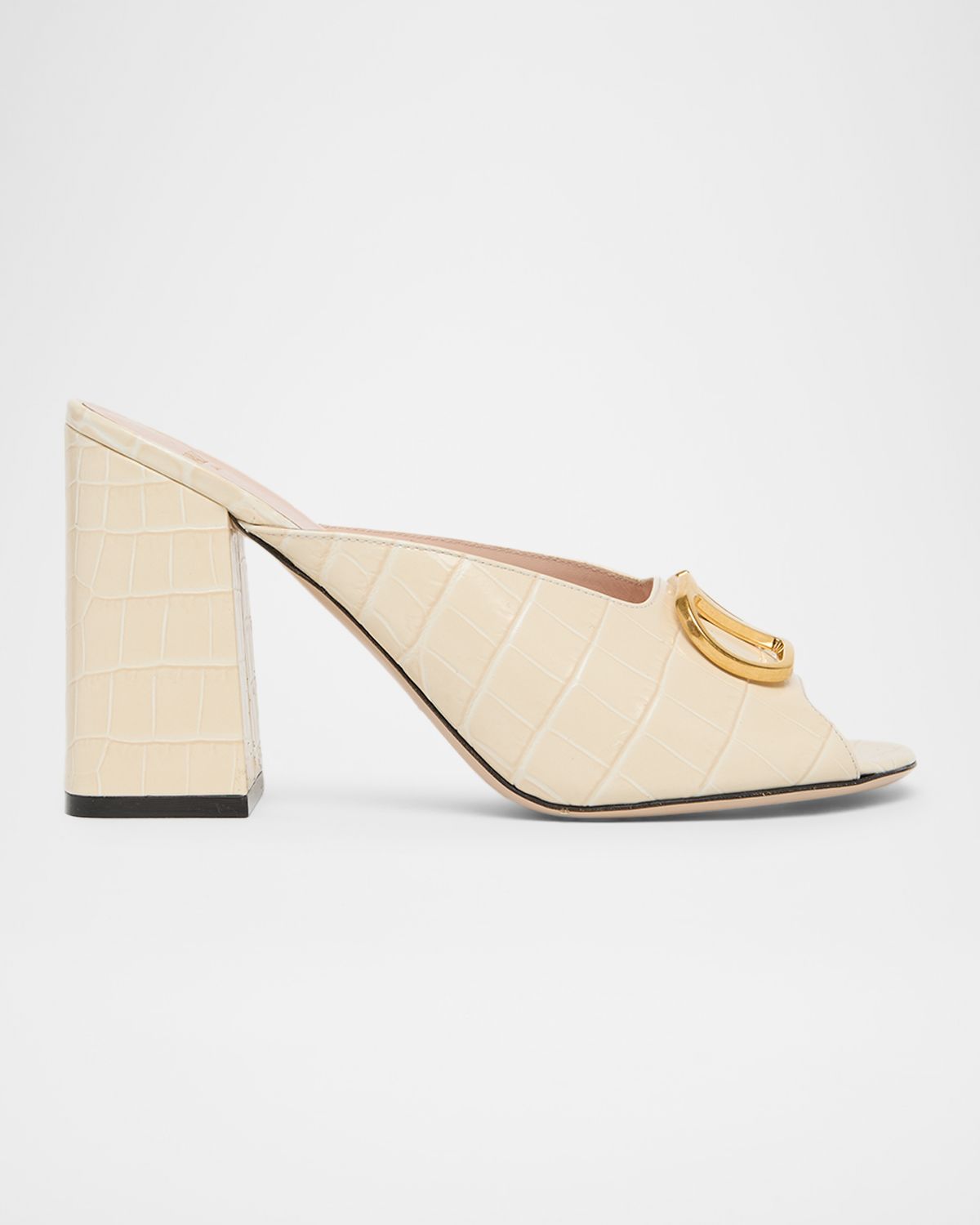Valentino Garavani 95mm VLogo Signature Croc-Embossed Leather Mules
