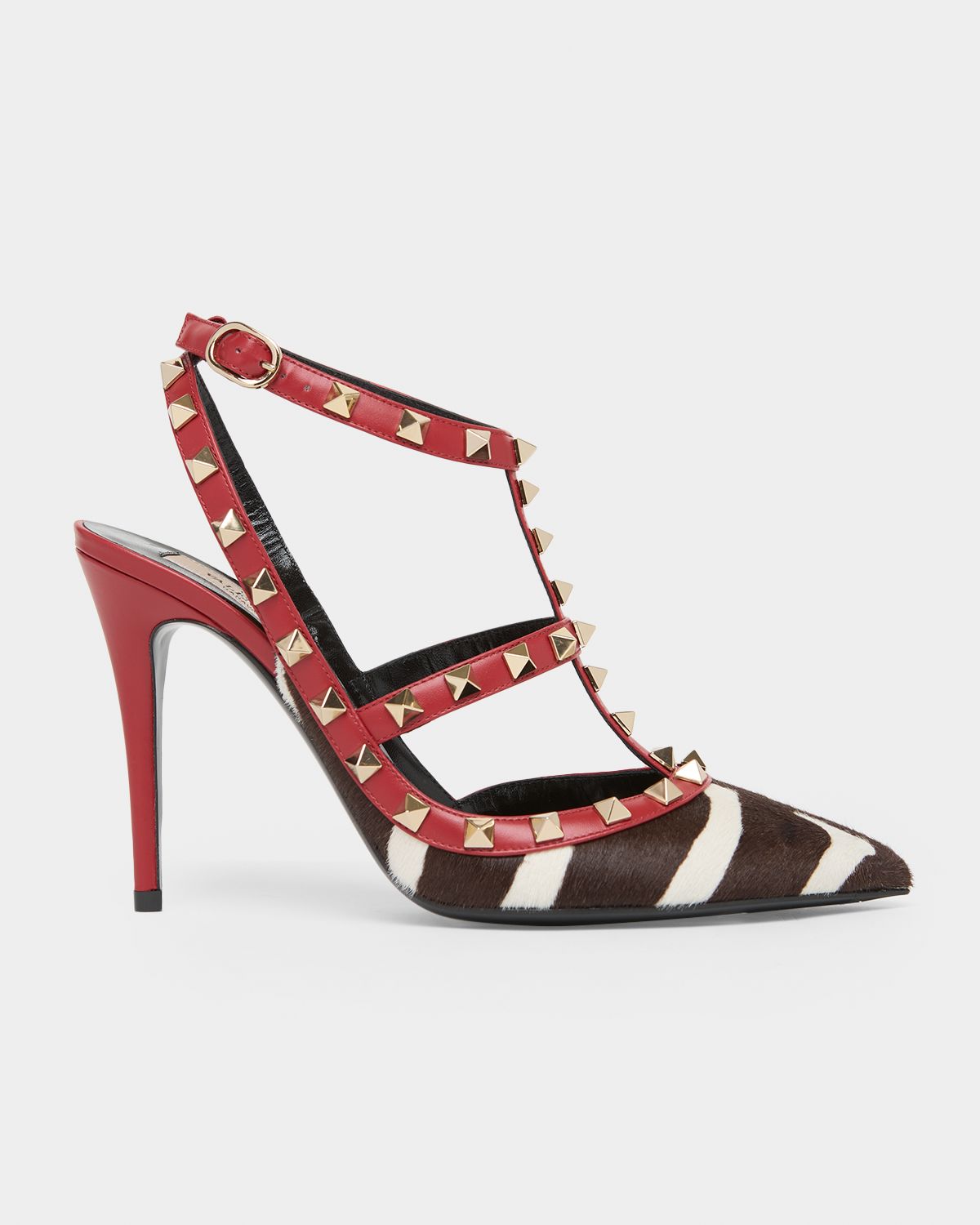 Valentino Garavani 100mm Rockstud Zebra Calf Hair Ankle-Strap Pumps