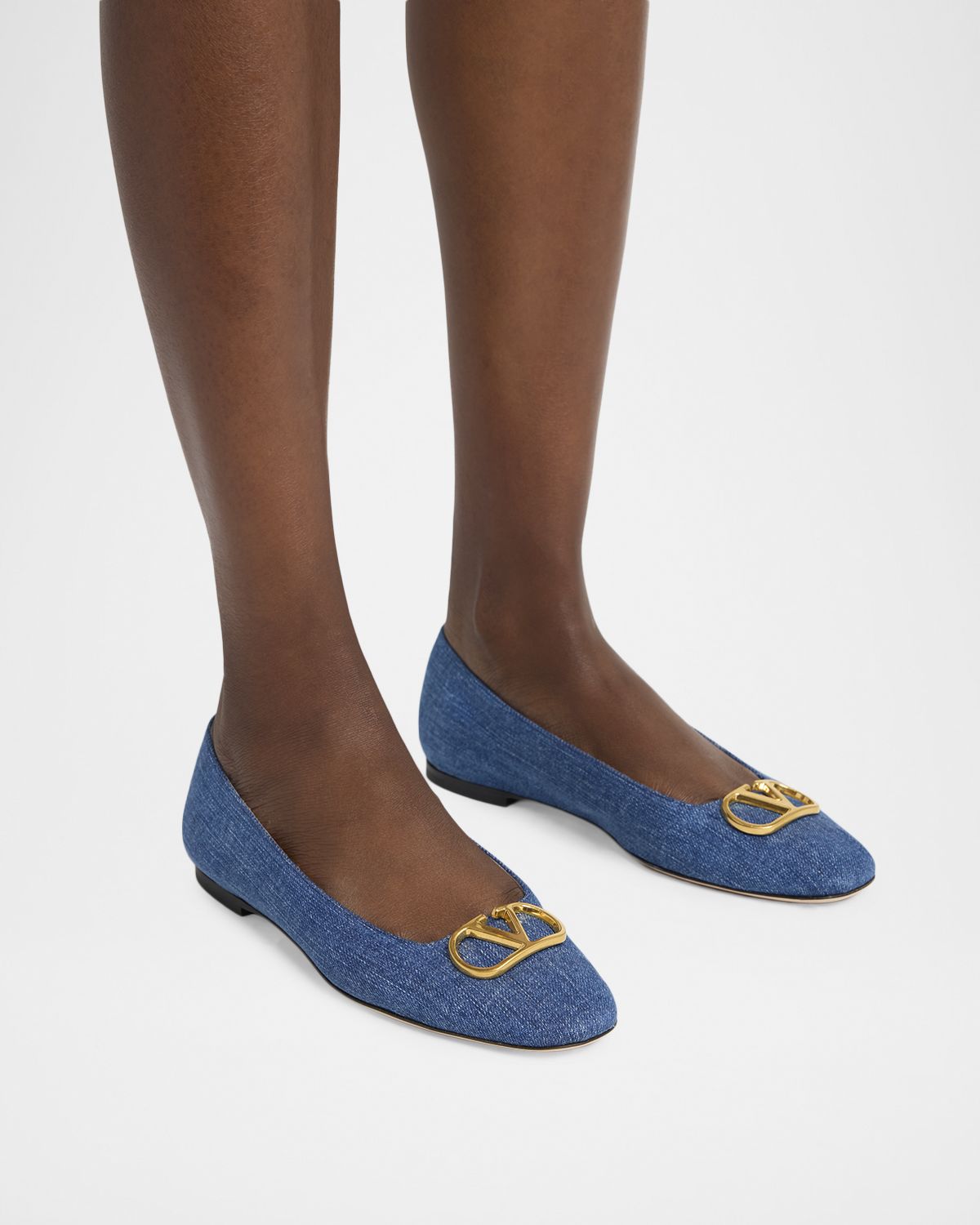 Valentino Garavani VLogo Signature Denim Ballerina Flats