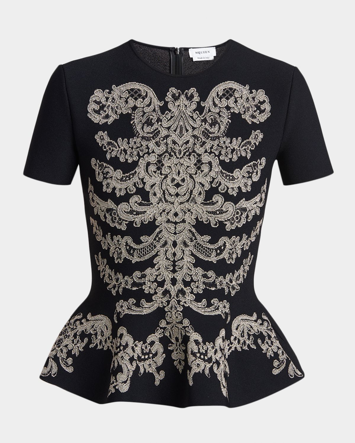 McQueen Baroque Skeleton Jacquard Peplum Top
