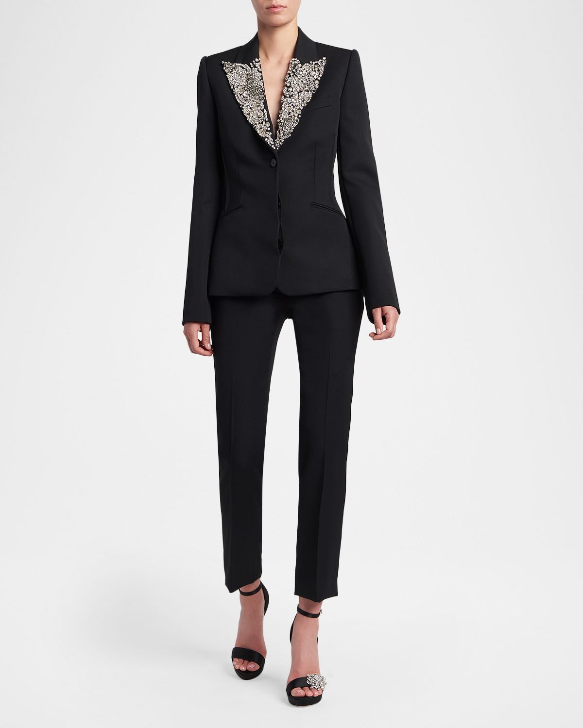 McQueen Crystal Lapel Single-Breasted Waisted Jacket