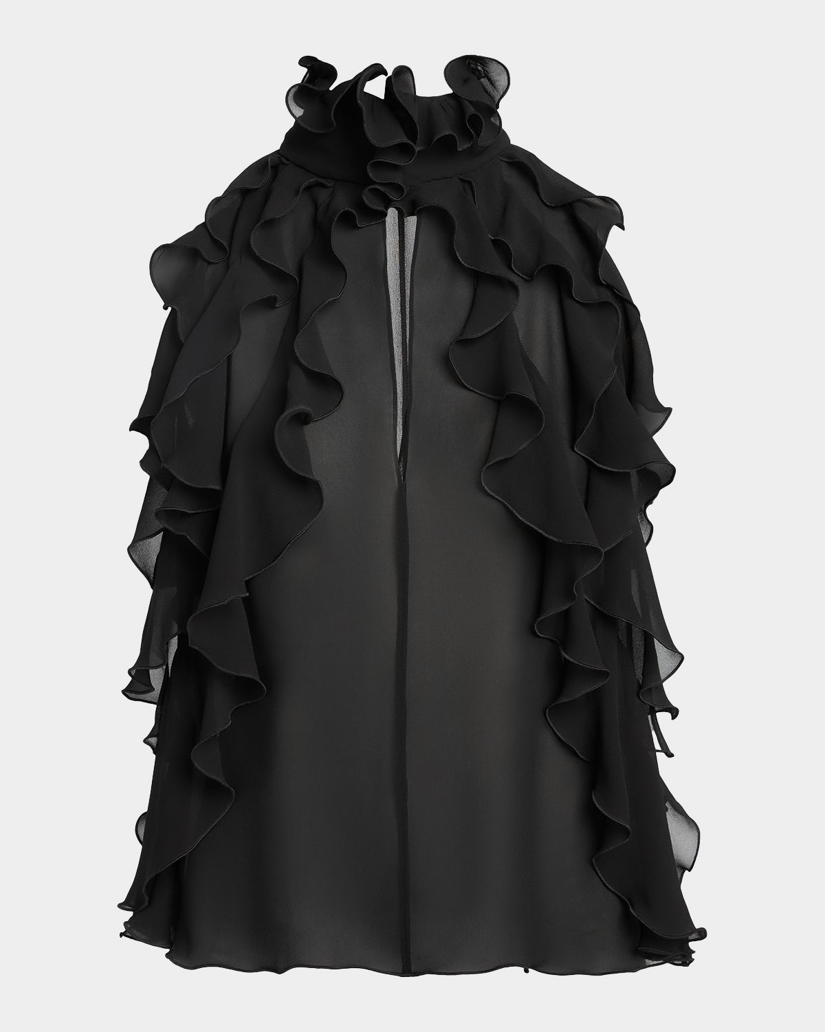 McQueen Cutout Ruffle Silk Georgette Top