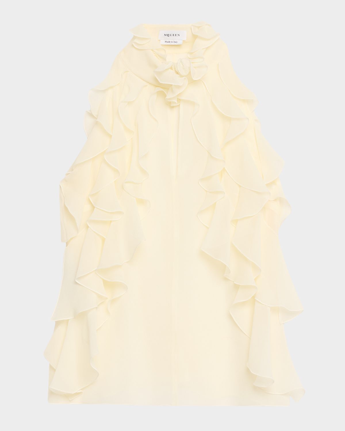 McQueen Cutout Ruffle Silk Georgette Top