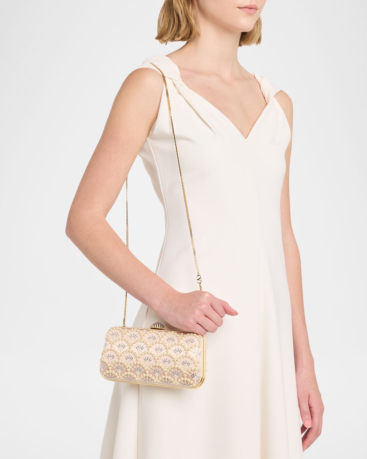 Valentino Garavani Carry Secrets Rhinestone & Pearly Stud Satin Clutch Bag