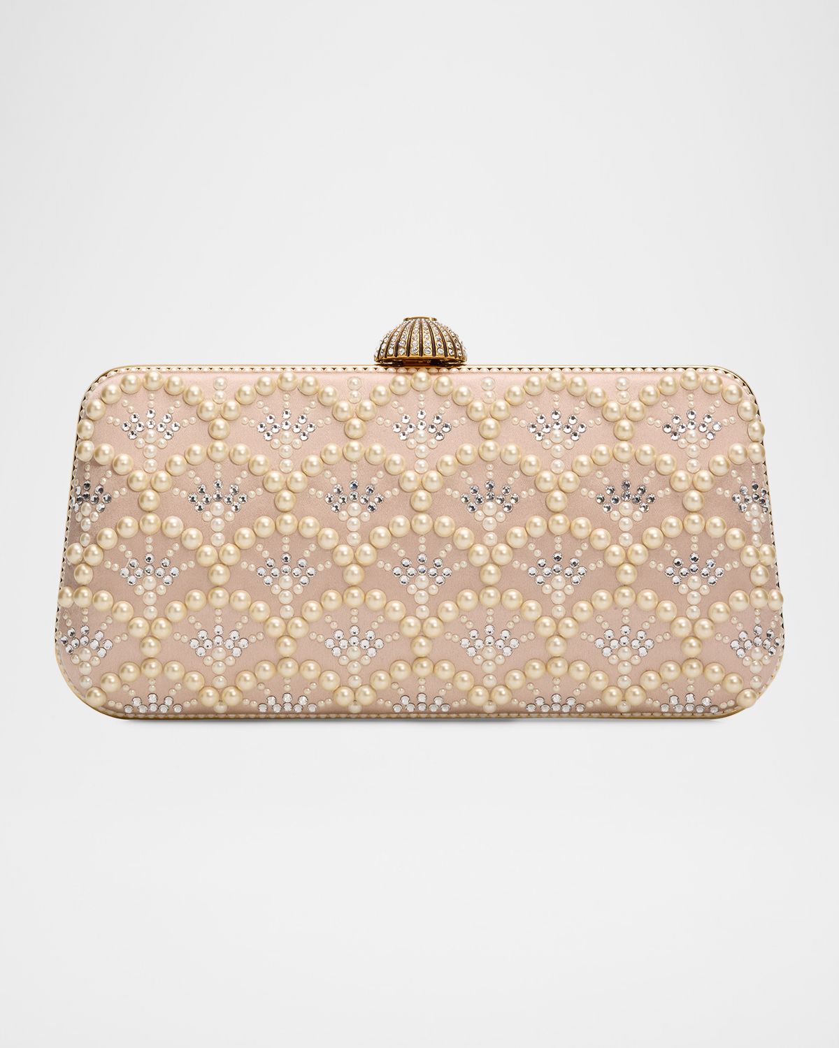 Valentino Garavani Carry Secrets Rhinestone & Pearly Stud Satin Clutch Bag