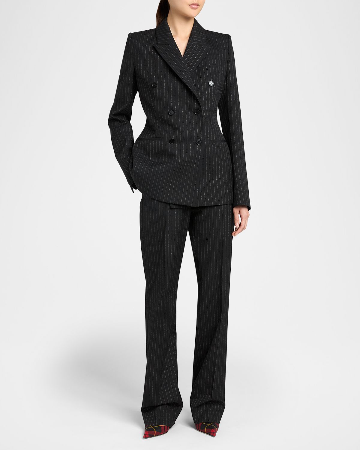 McQueen Metallic Pinstripe Wool Straight-Leg Trousers