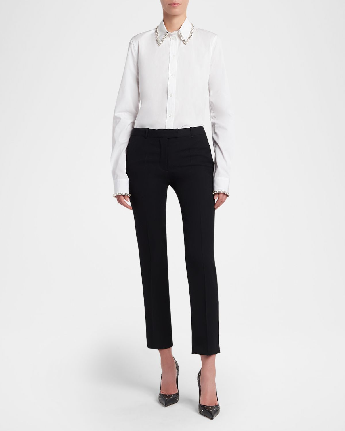 McQueen Crystal Collar Slim Button-Down Shirt
