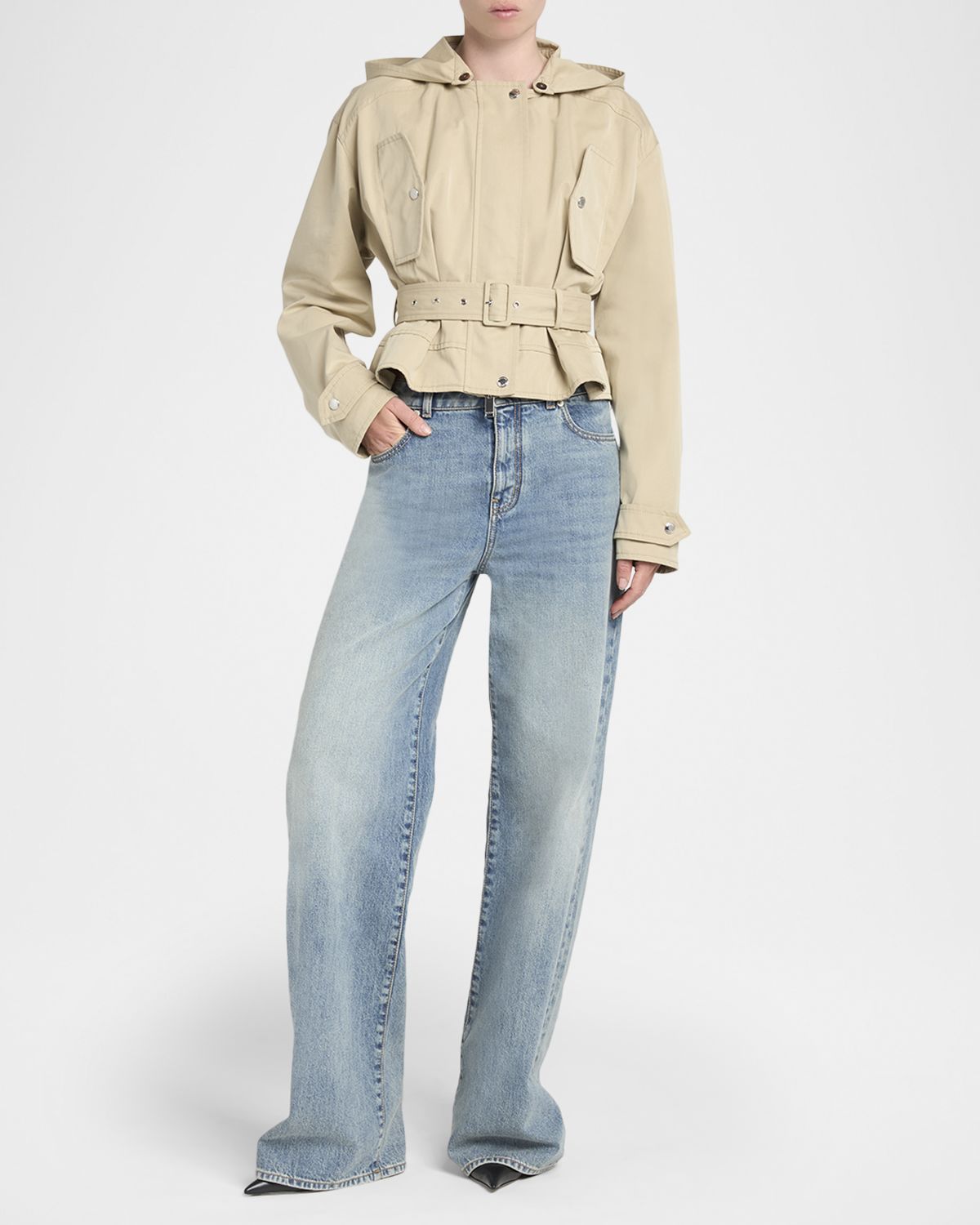 McQueen Belted Windbreaker Jacket With Detachable Hood