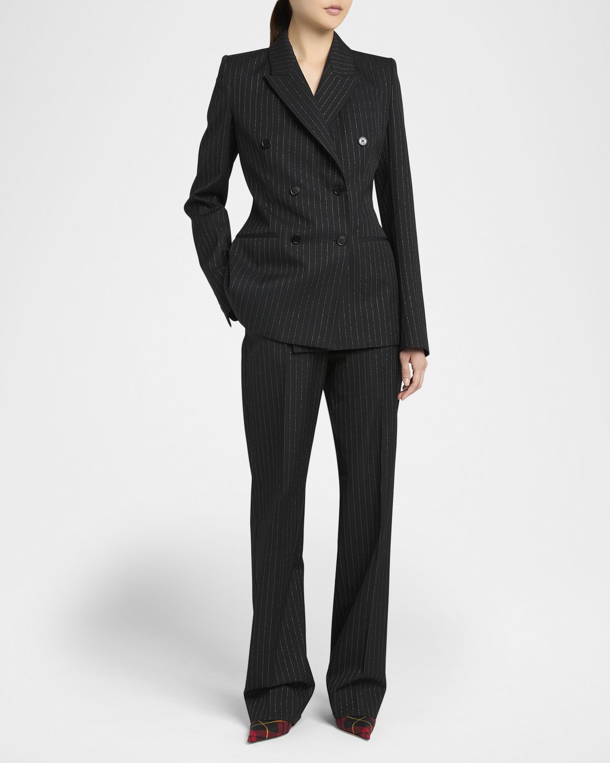 McQueen Double-Breasted Metallic Pinstripe Wool Jacket
