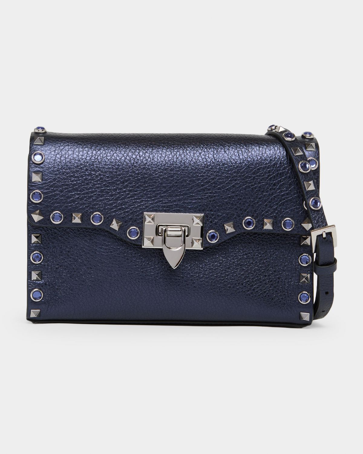 Valentino Garavani Small Rockstud & Rhinestone Metallic Leather Crossbody Bag