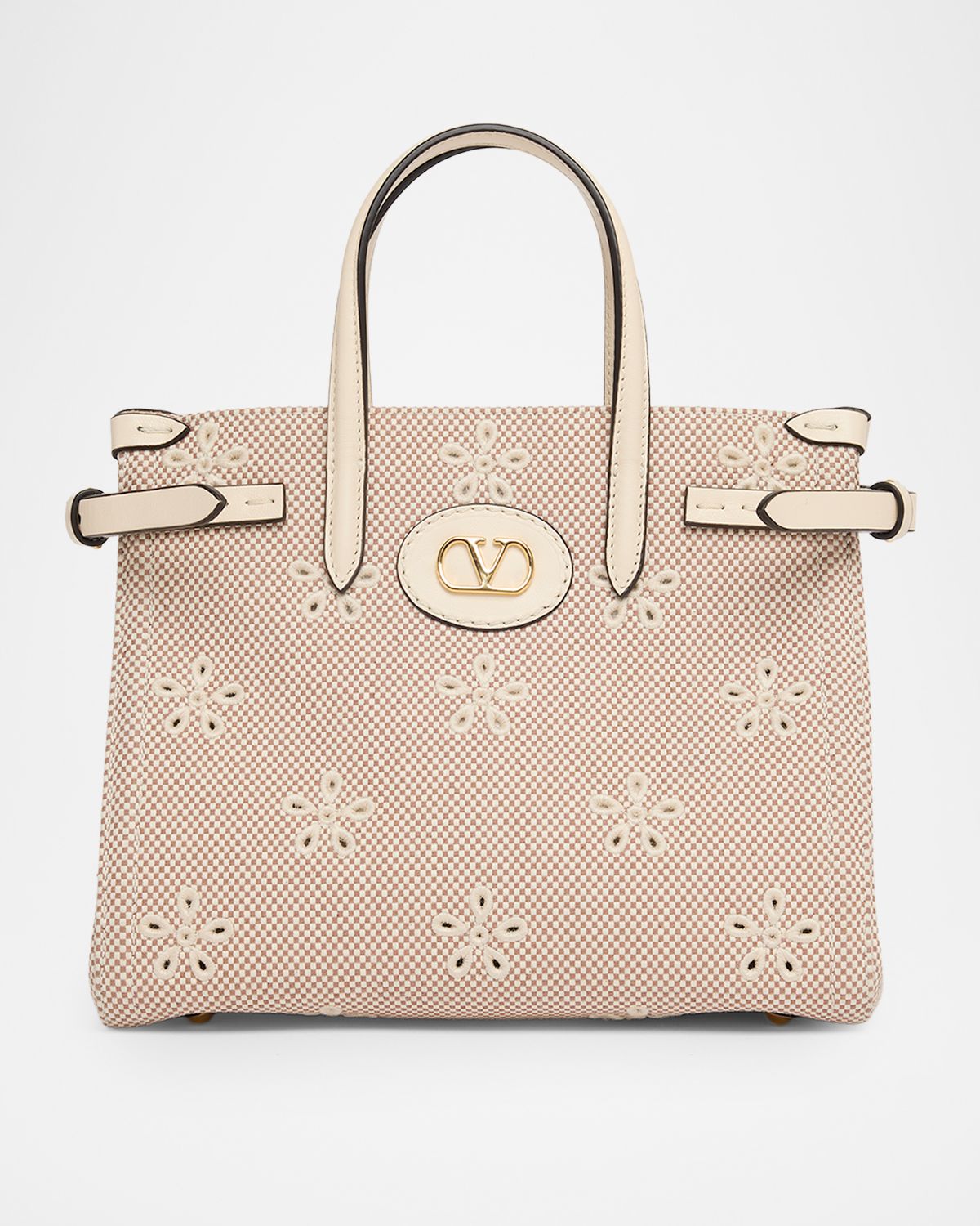 Valentino Garavani Small Eyelet-Embroidered Canvas Tote Bag