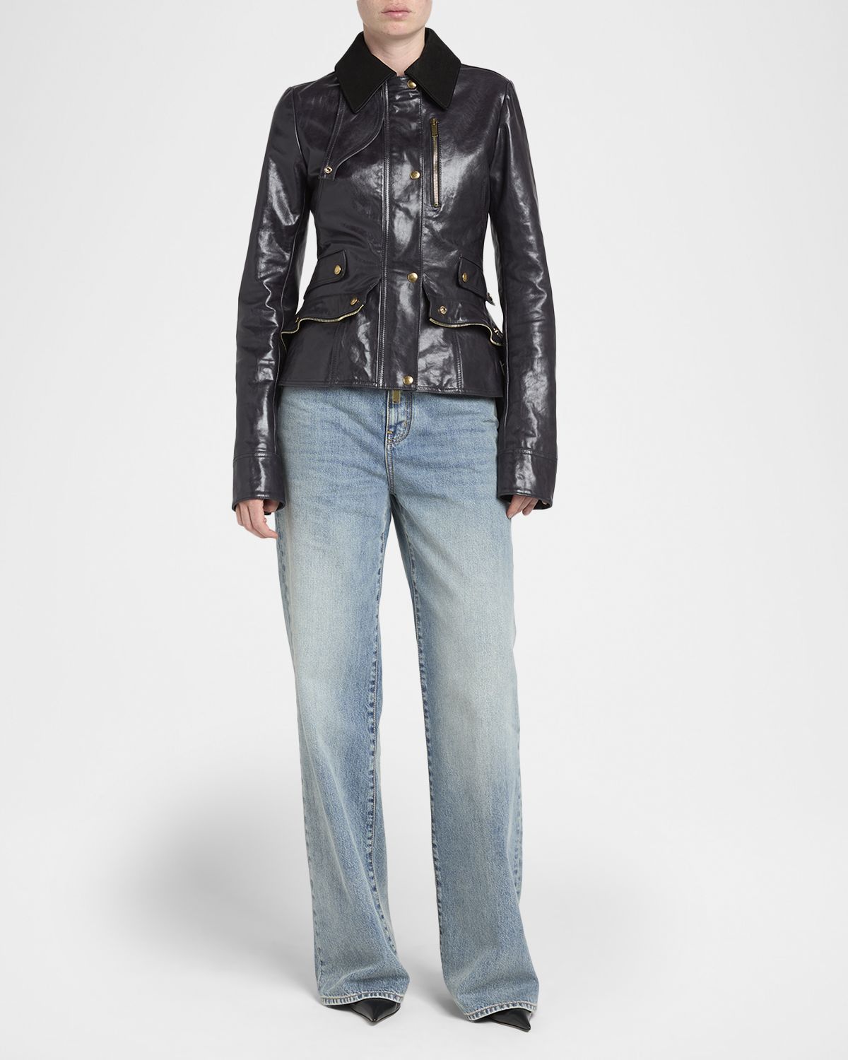 McQueen Shiny Leather Peplum Jacket