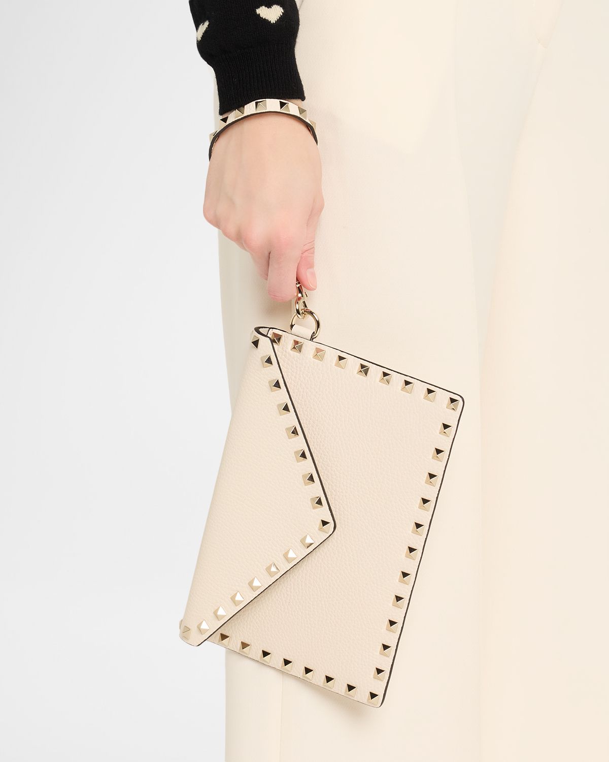 Valentino Garavani Medium Rockstud Grain Leather Pouch Bag