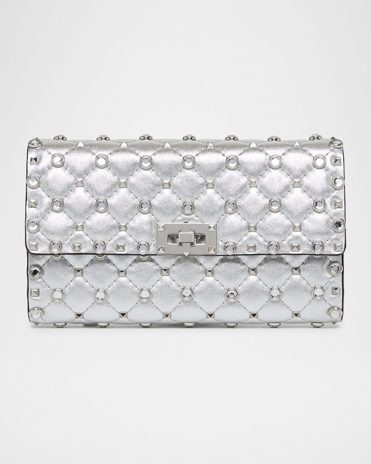 Valentino Garavani Quilted Metallic Leather Rockstud & Rhinestone Shoulder Bag