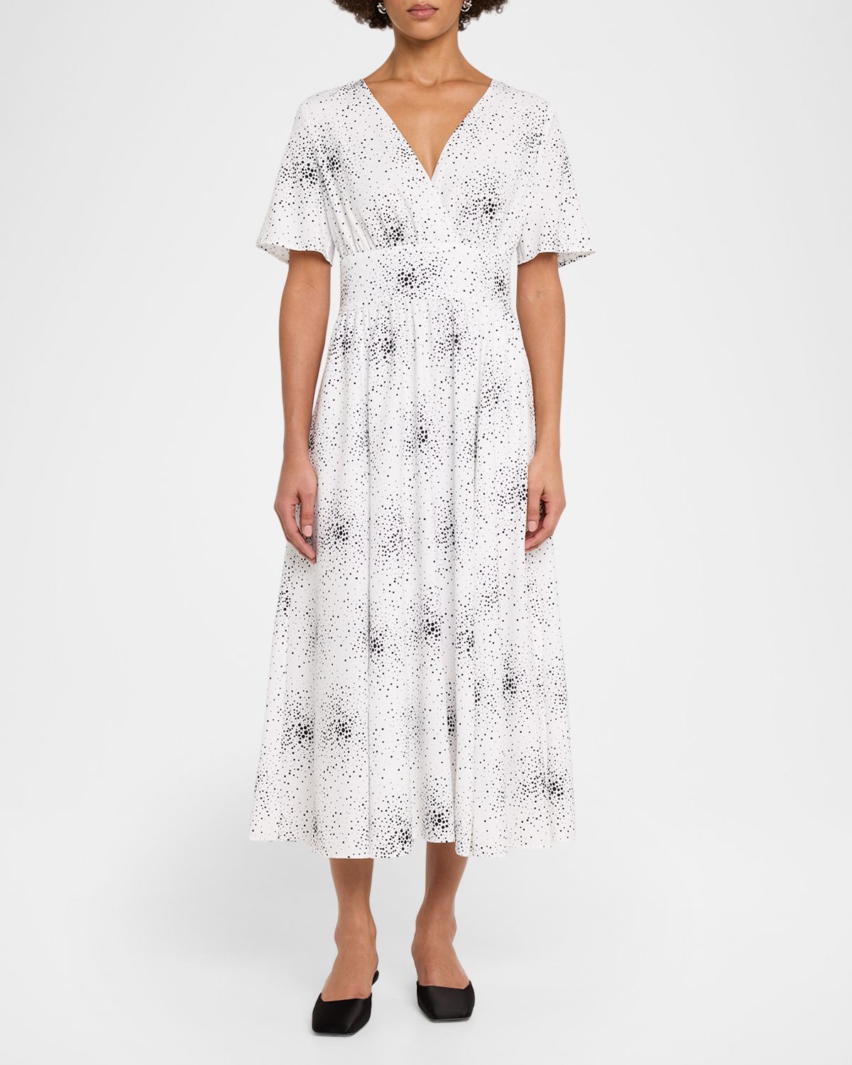 Emporio Armani Dotted Flutter-Sleeve Midi Dress