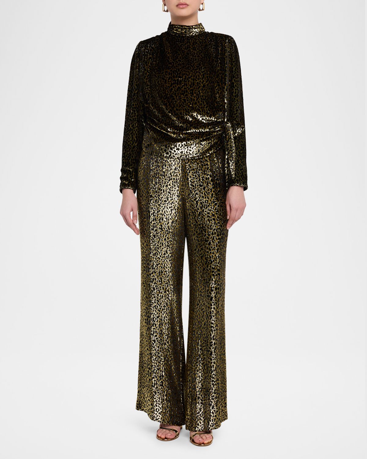 Libertine Vreeland Leopard Velvet Straight-Leg Trousers