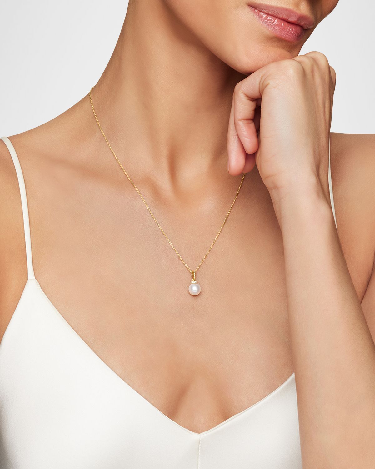 David Yurman Solari Pendant Necklace with Pearl and Diamonds in 18K Gold, 16mm