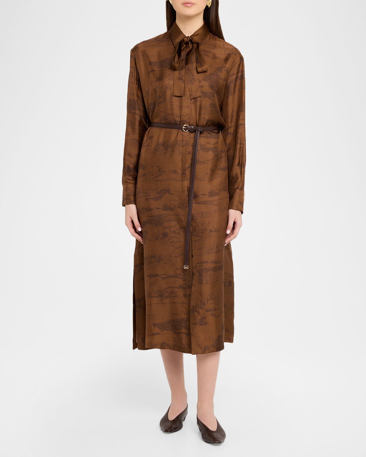 Max Mara Studio Belted Etoile-Print Silk Midi Shirtdress