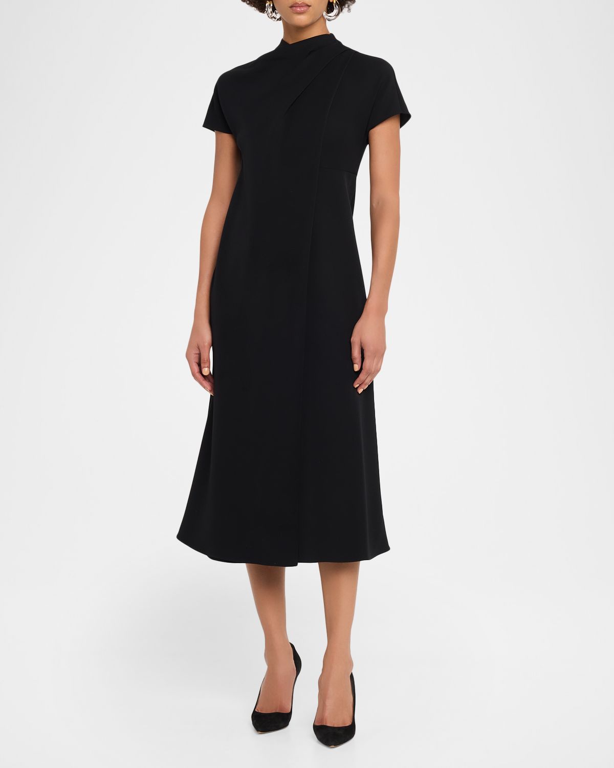 Emporio Armani Pleated Technical Cady Midi Dress