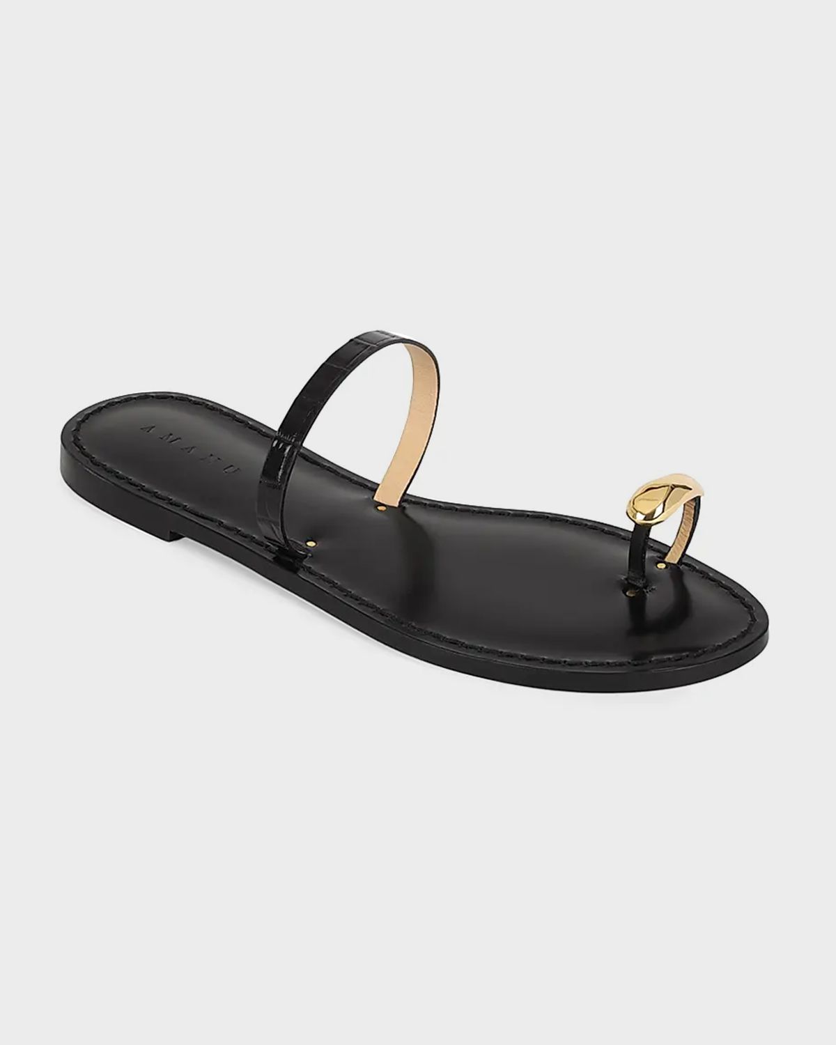 AMANU The Kibera Croc-Embossed Leather Toe-Ring Flat Sandals