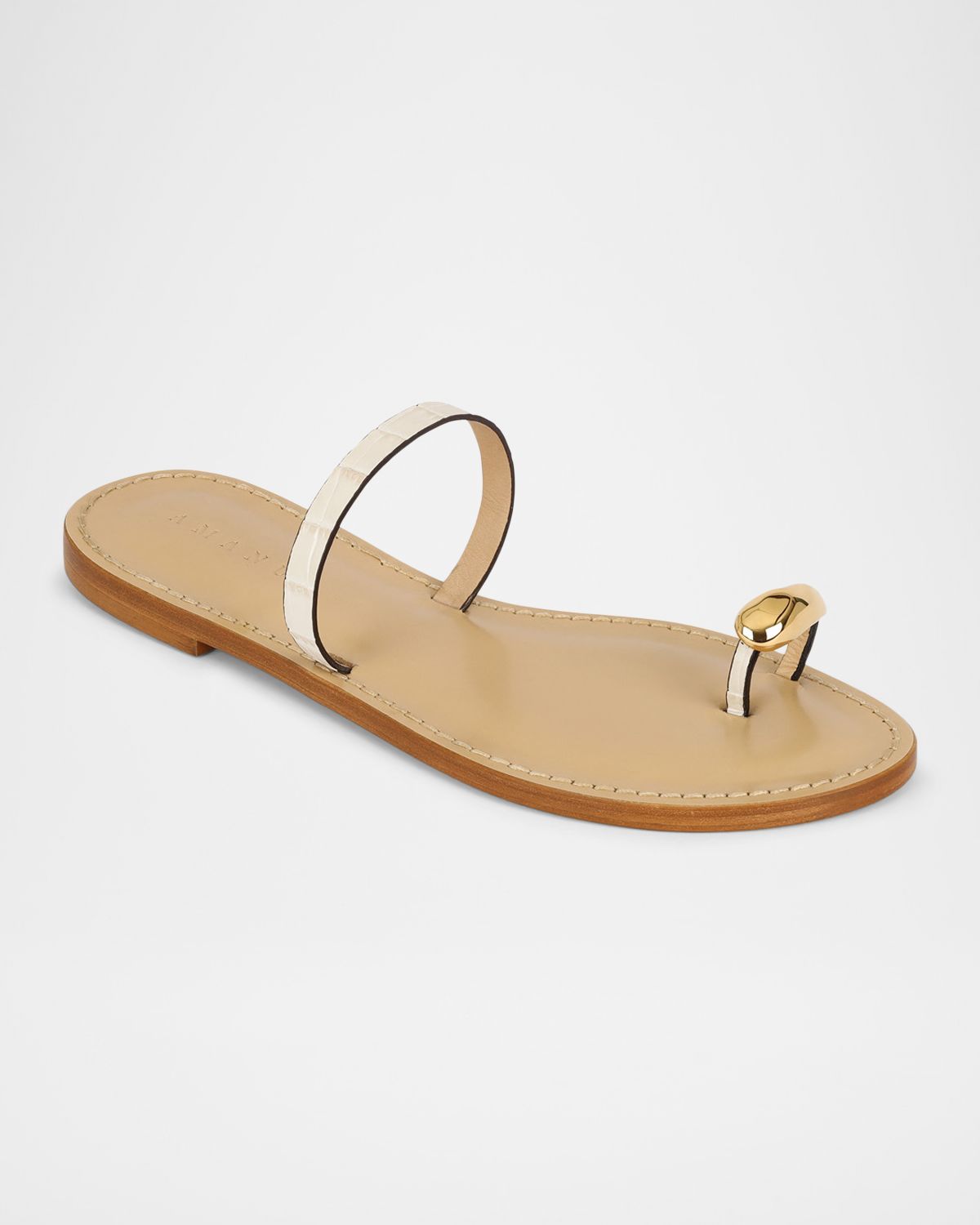 AMANU The Kibera Croc-Embossed Leather Toe-Ring Flat Sandals