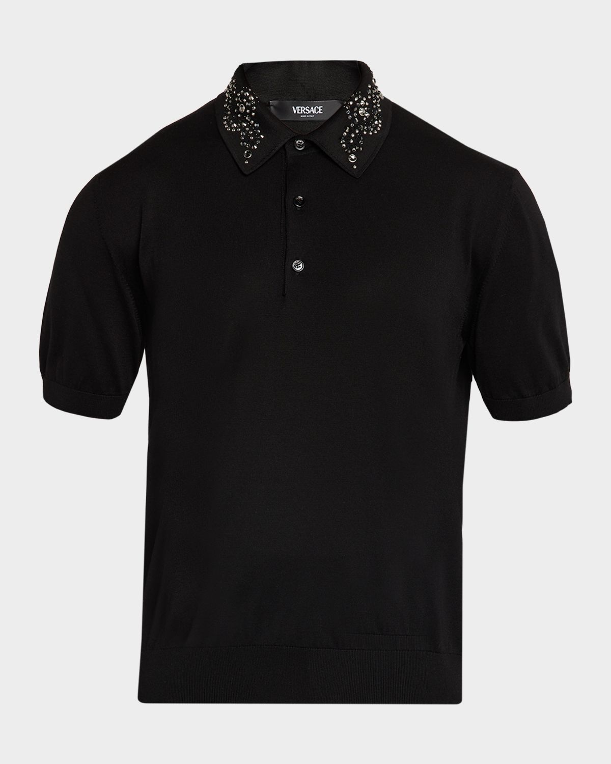 Versace Men 's Silk Knit Embellished-Collar Polo Sweater