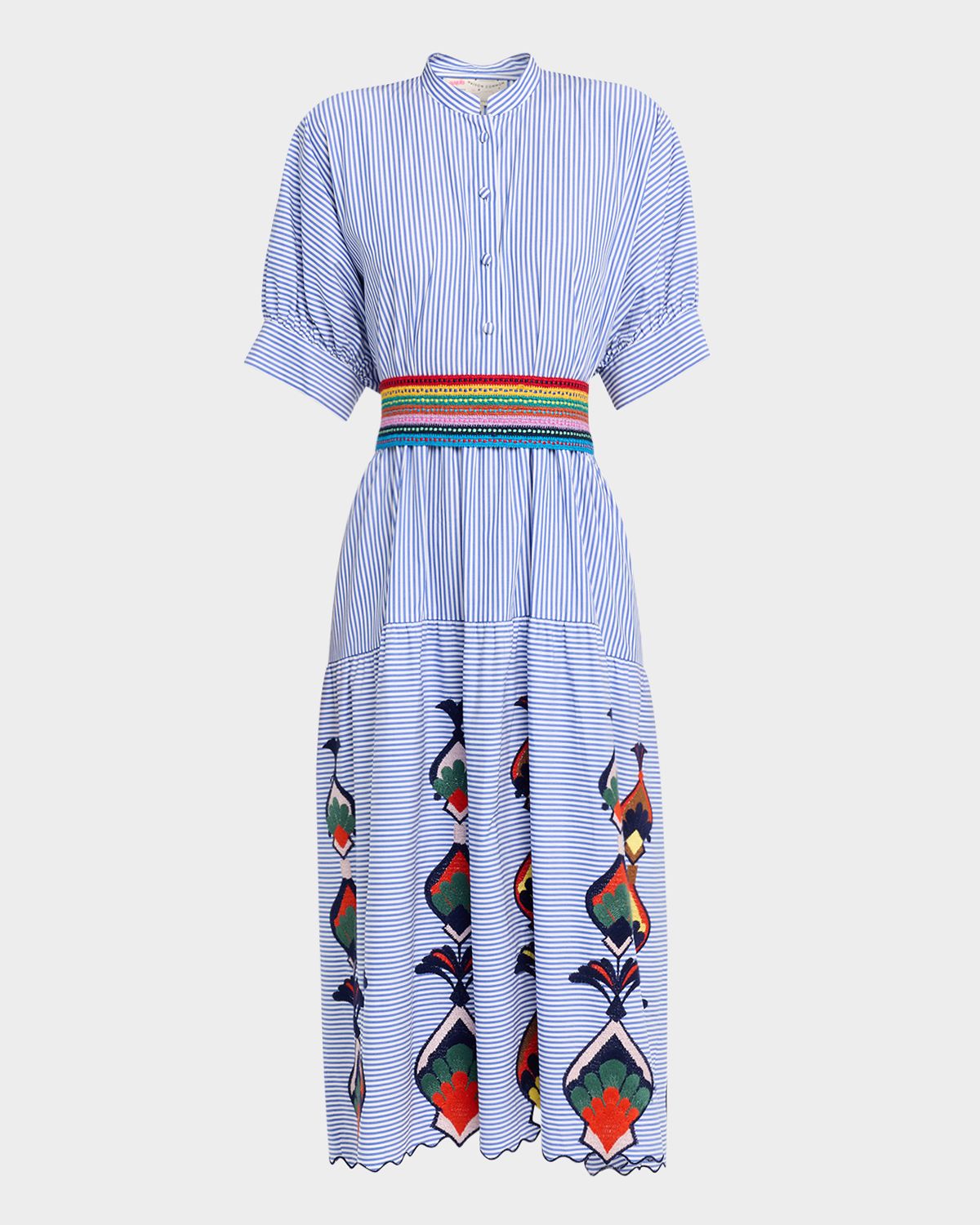 Maison Common Striped Cotton Embroidered Midi Shirtdress