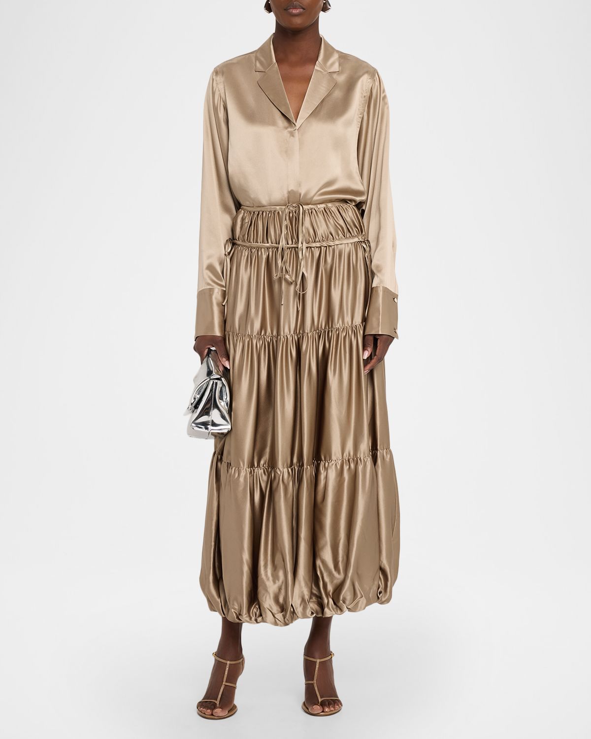 Co Soft Silk Gathered Midi Bubble Skirt